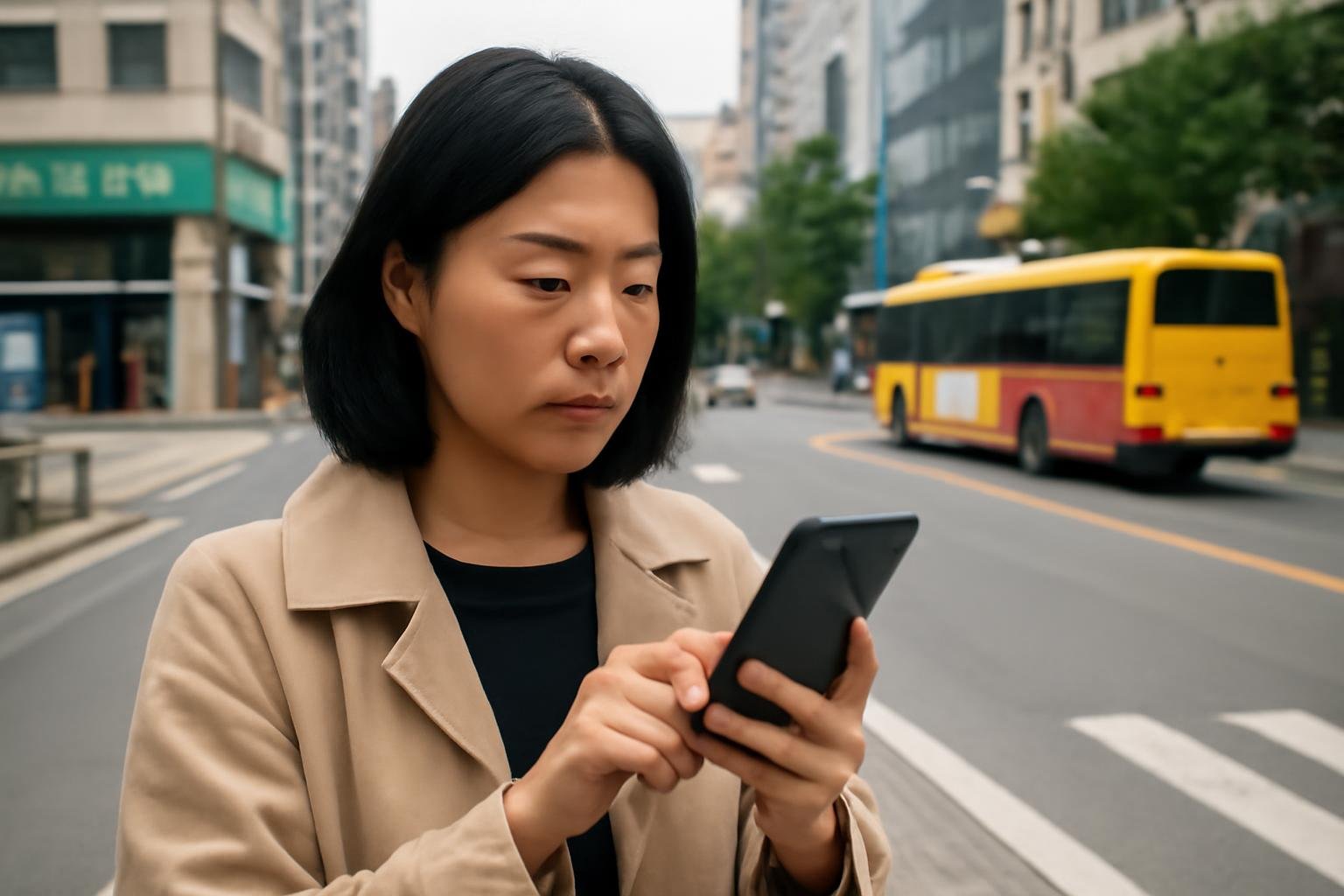 Traveler comparing Naver Map, KakaoMap, and Google Maps on a phone in Seoul