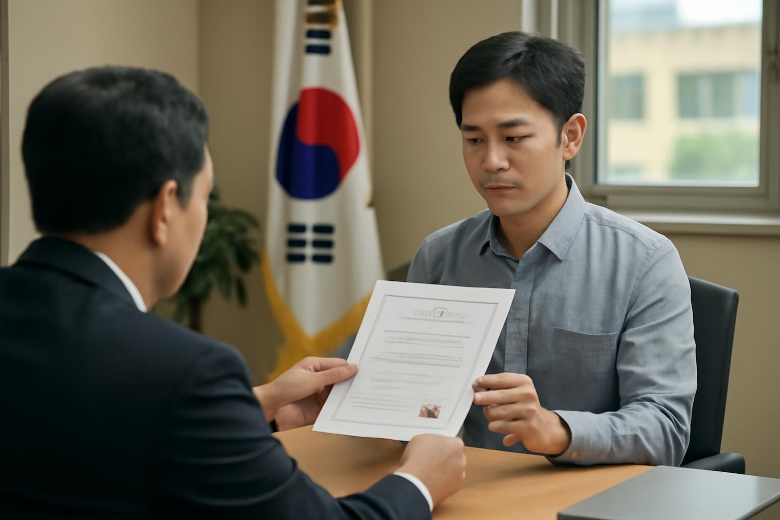 Foreign resident holding a Korean Residence Card beside an official residence certificate