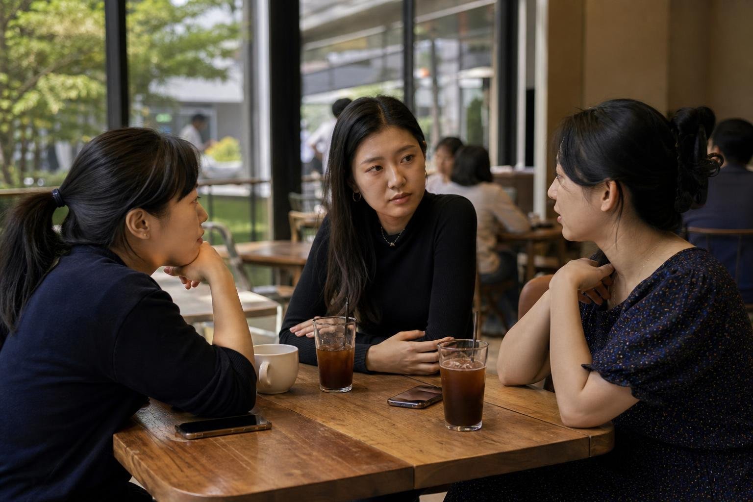 Office colleagues reading reactions and pauses during a team discussion